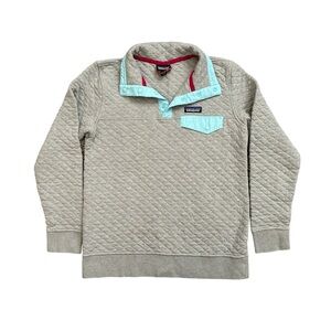 Patagonia Sweater Womens Small Gray Light Blue Pullover Organic Cotton Snap T